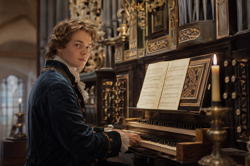 Der junge Johann Sebastian Bach an der Orgel